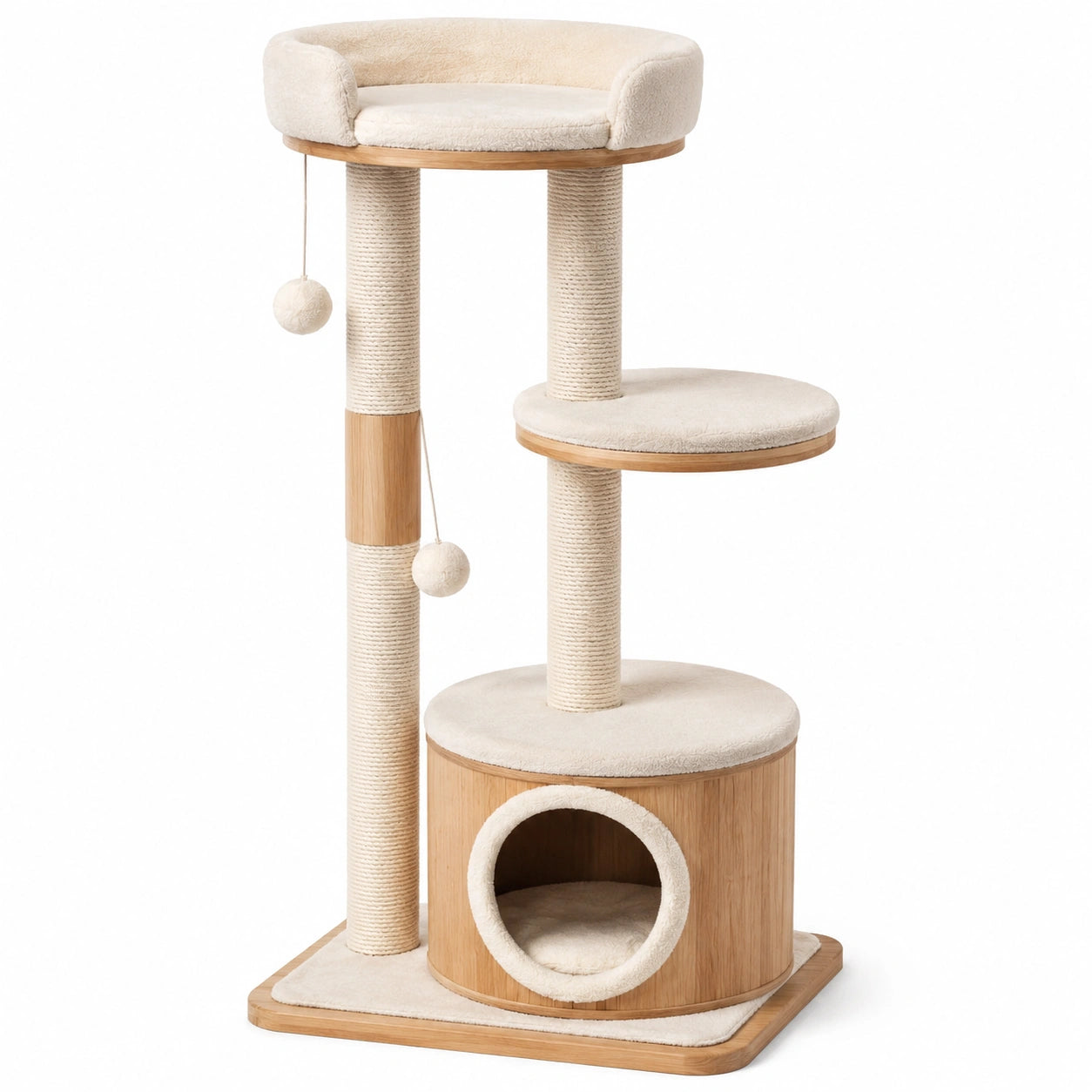 Árbol rascador para gatos de madera y poliéster beige 130 cm