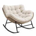Mecedora de Ratán Sintético Beige y Estructura de Acero con Cojín de Algodón 92x80x75cm