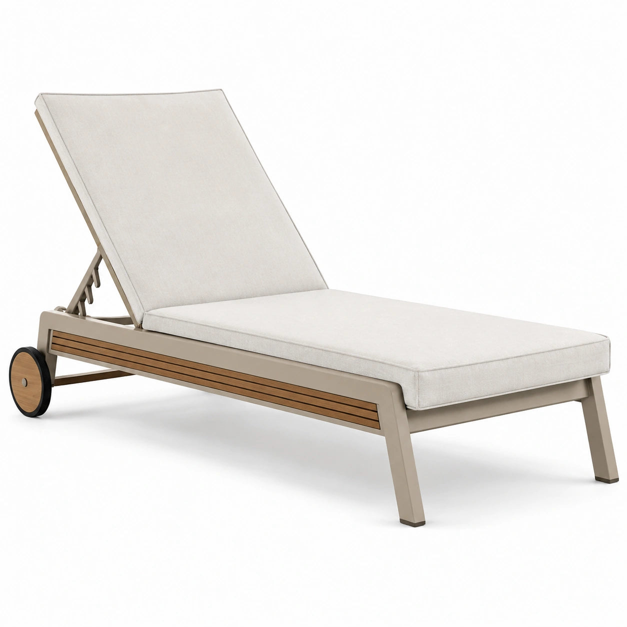 Tumbona de jardín de aluminio y madera beige con cojín de poliéster 200 cm
