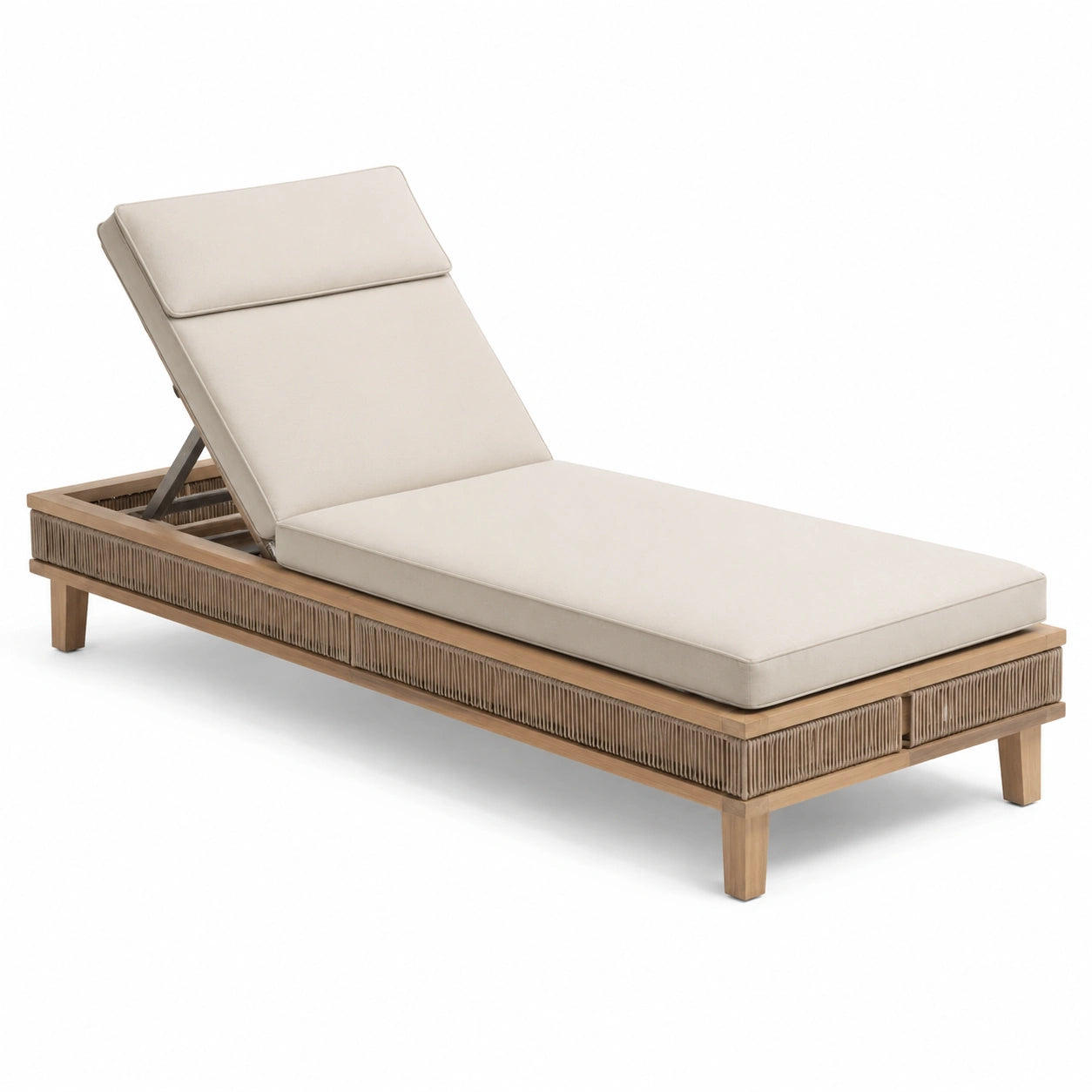 Tumbona de jardín madera cojín beige ajustable exterior 200x70x35 cm