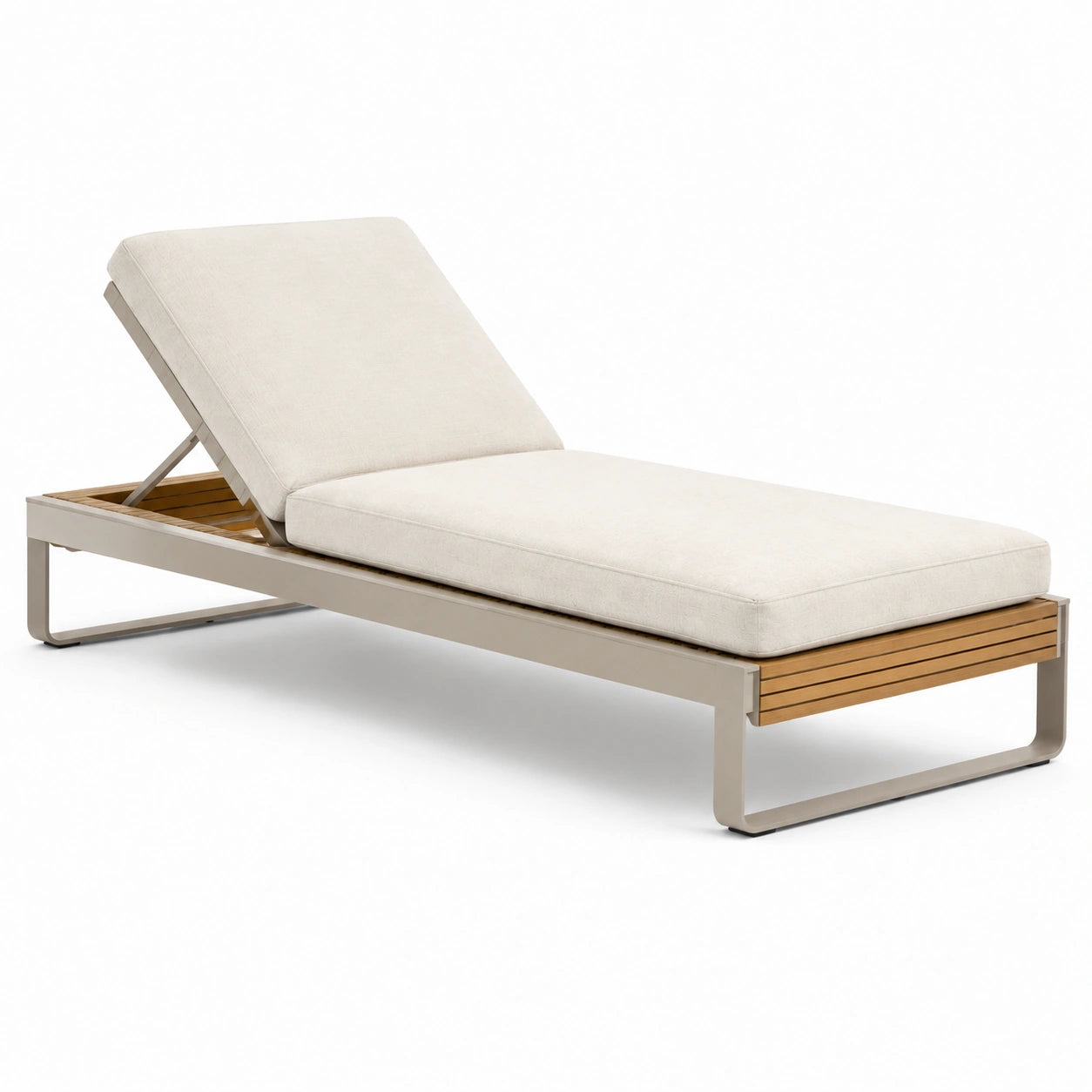 Tumbona ajustable de acero inoxidable y teca con cojín beige