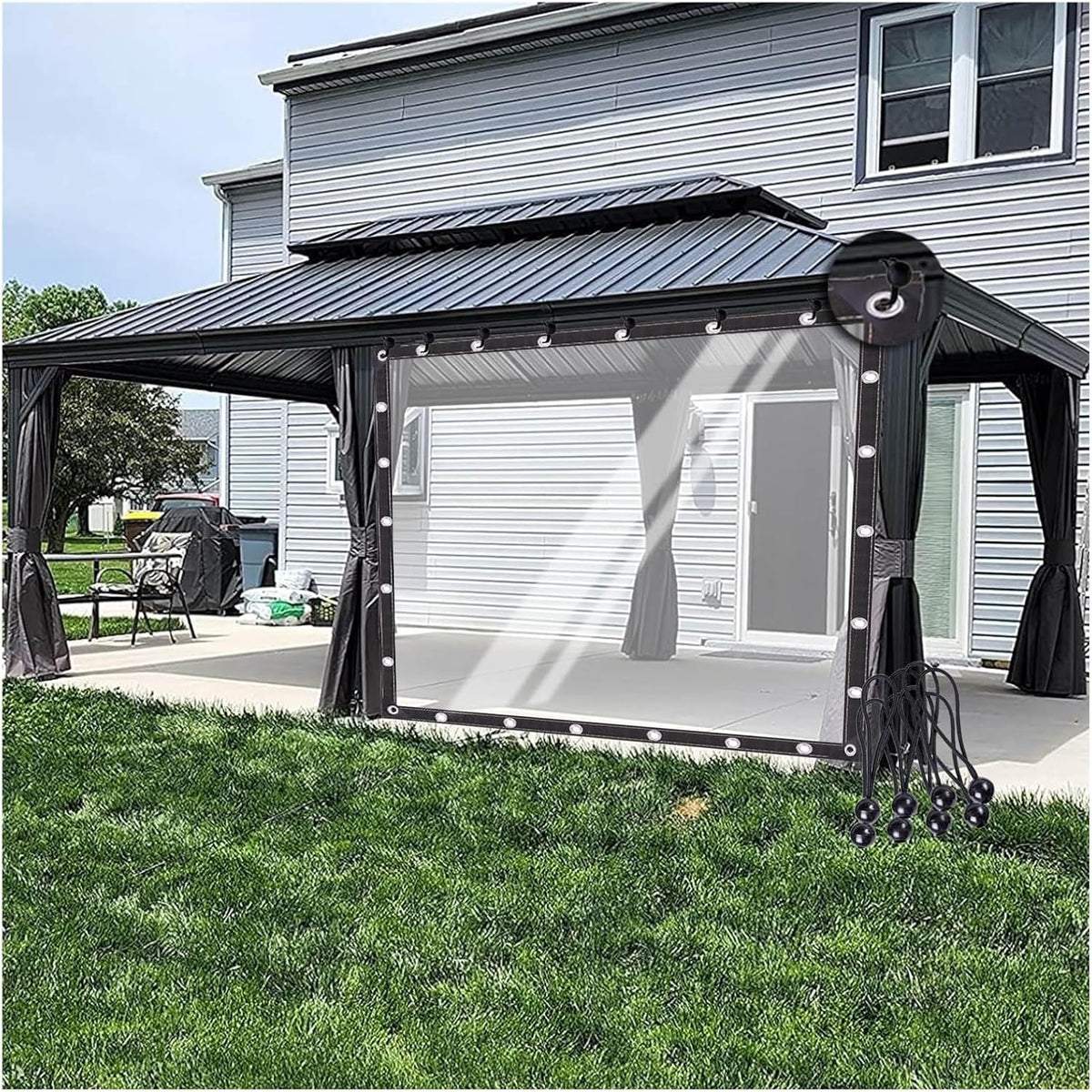 cenador, Generic, Paneles laterales impermeables para pérgola para exteriores con ojales, para jardín, transparente (4 x 4,5 m), personalizables