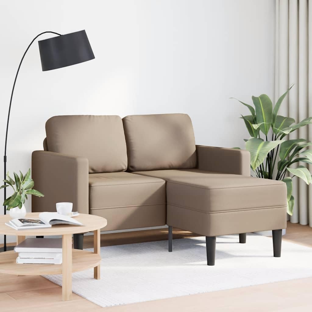 sofá, Mandloder, diseño moderno para salón pequeño, color marrón capuchino, de 2 plazas con chaise longue en forma de L, piel sintética resistente
