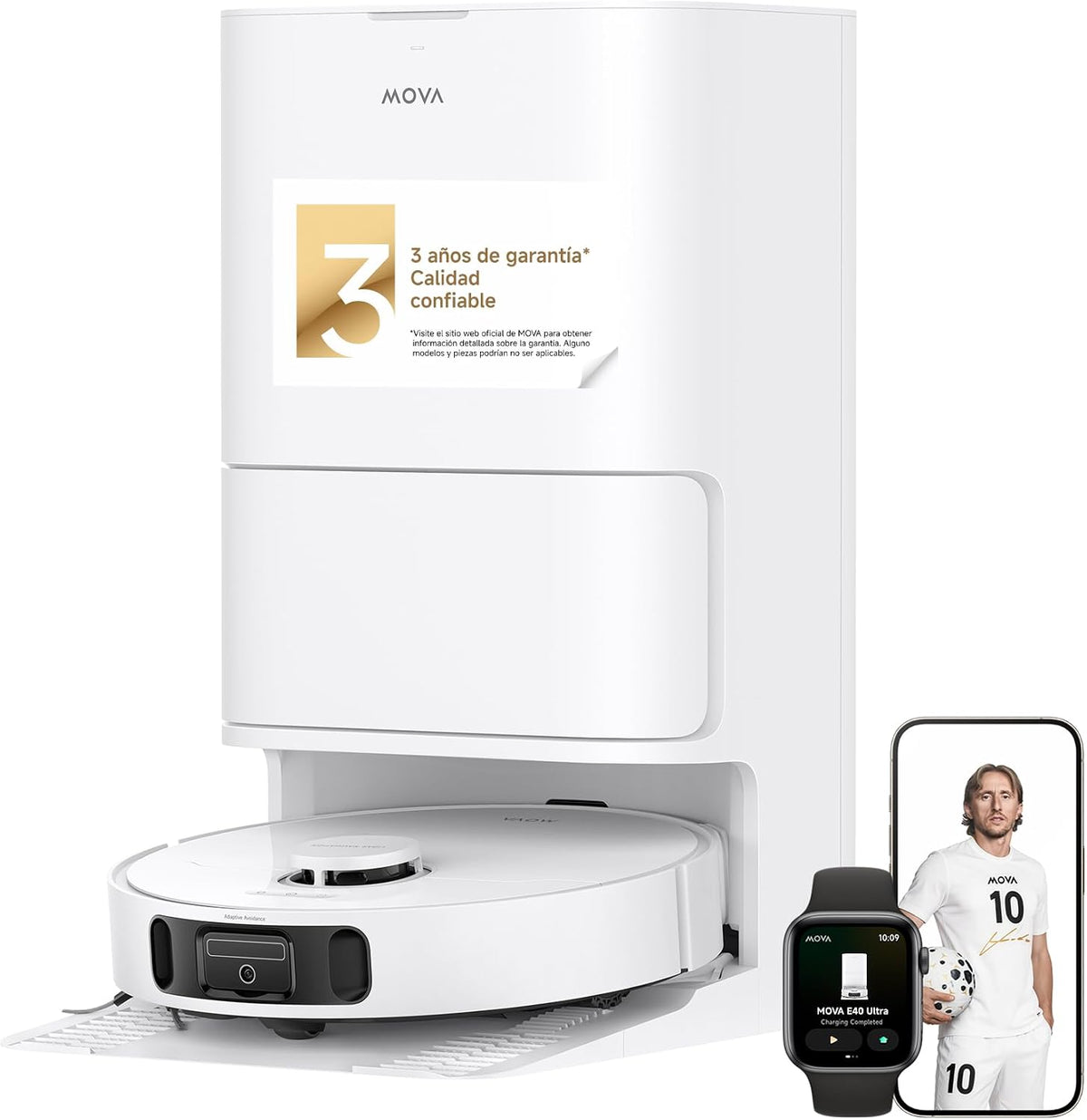 robot aspirador y fregasuelos E40, Mova, E40 Ultra 19.000 Pa Tecnología de Fregado MaxiReach, Cepillo Lateral Antienredos