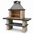 Barbacoa de ladrillo y piedra con chimenea y estante de cemento 150x60x230 cm