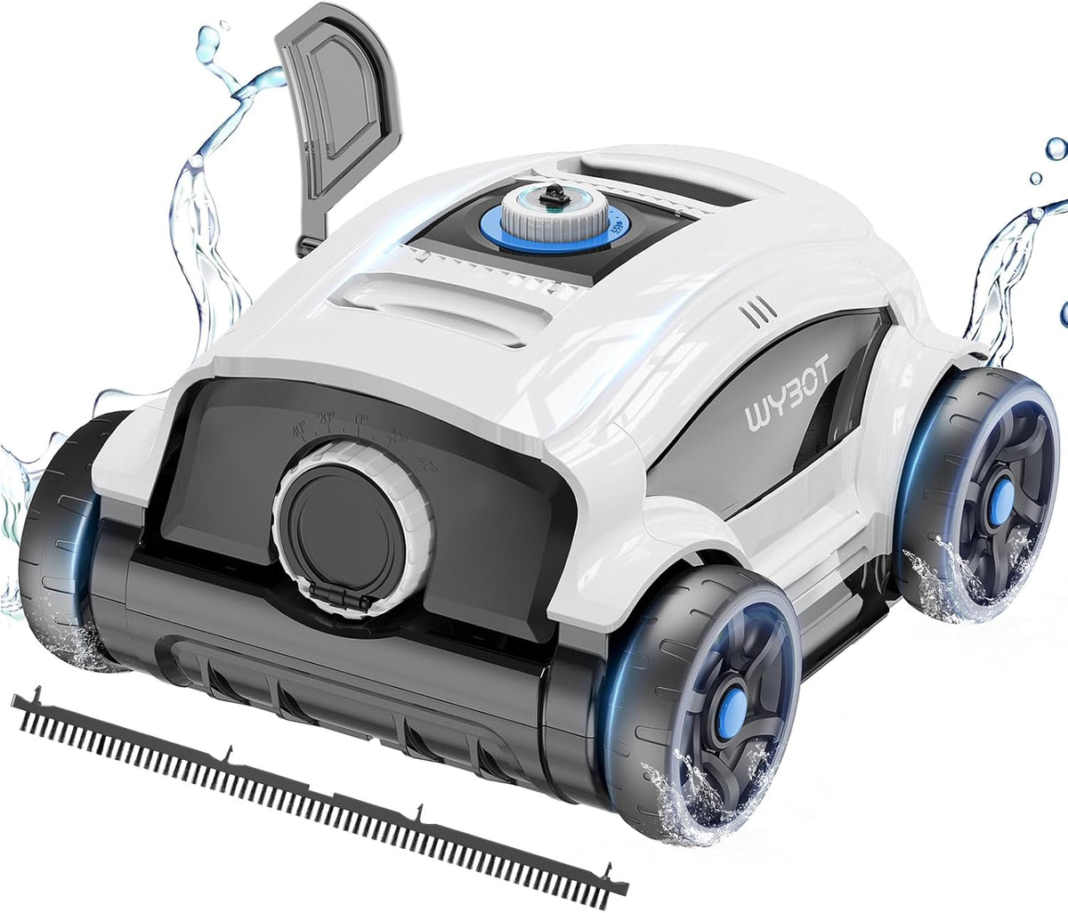 limpiafondos automático, WYBOT, Cepillo Grande y Aberturas de succión, Boquilla Ajustable, Robot limpiafondos Piscina sin Cable