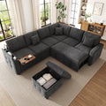 sofá cama, Sapgaks, portavasos y 3 cojines (Gris), Sofá de esquina convertible de 7 plazas, sofá convertible, puerto USB, Type-C, mesa plegable
