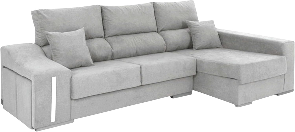 sofá, Miroytengo, Asientos Extensibles Gris Claro 263 cm, Chaise Longue Oscar Derecha 3 Plazas, 2 Puffs, Arcón