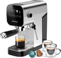 cafetera espresso, Aigostar, 20 Bares, 1 o 2 tazas, Barista - y Capuccino, Compatible con cápsulas y café molido, Panel Táctil Digital, Inox