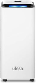 deshumidificador DH5020, Ufesa, 20L, dia, Silencioso con Panel Intuitivo, Filtro de Carbón Activo, Tubo de Drenaje Continuo, Función Secado Ropa