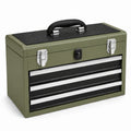 Caja de herramientas de acero con 3 cajones verde y negro