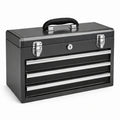 Caja de herramientas de metal negra con 3 cajones y cerradura