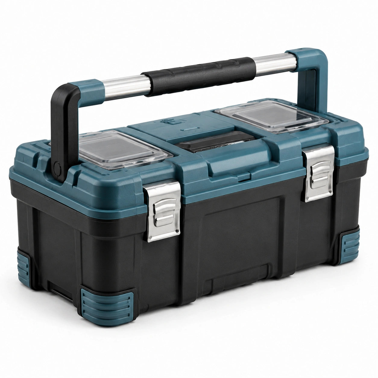 Caja de herramientas de polipropileno y metal azul/negro con asa ajustable 47x25x24 cm