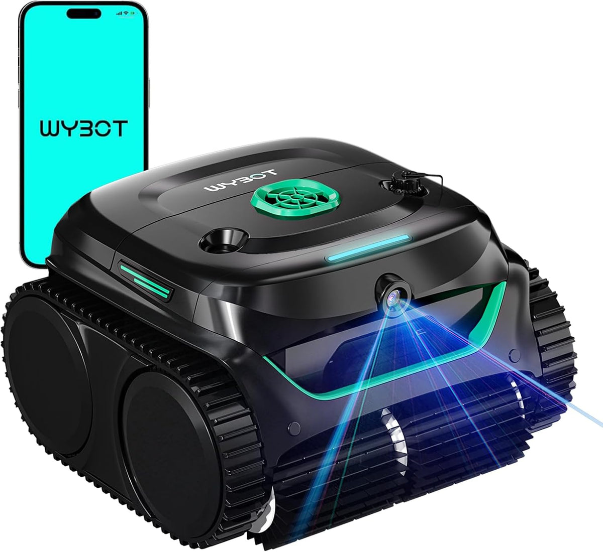 limpiafondos automático, WYBOT, para Piscinas enterradas 210 m2 – Verde Medianoche, 8 Modos, Robot batería Paredes y Fondo: Potente succión