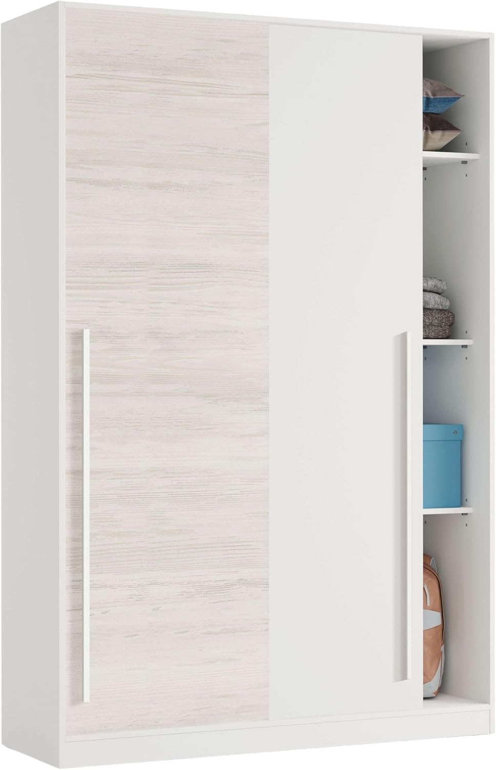 armario, Habitdesign, Color Blanco Artik y Blanco Velho, 2 Puertas Correderas, 200x120x50 (AltoxAnchoxFondo - en cm), Modelo Elliot