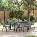 juego de comedor, Teenpull, para terraza y balcón, ratán gris, 6 sillas, mesa extensible, resistente a la intemperie