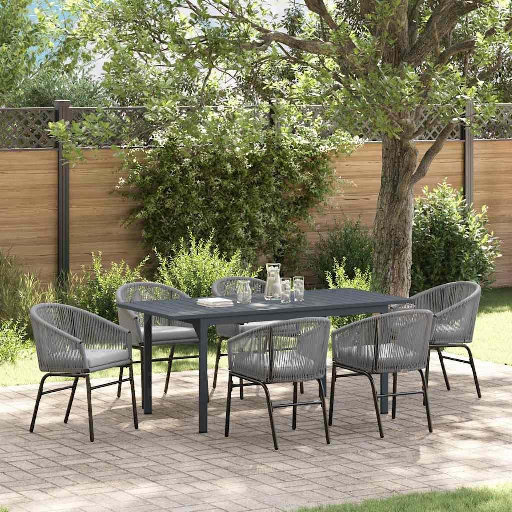 juego de comedor, Teenpull, para terraza y balcón, ratán gris, 6 sillas, mesa extensible, resistente a la intemperie
