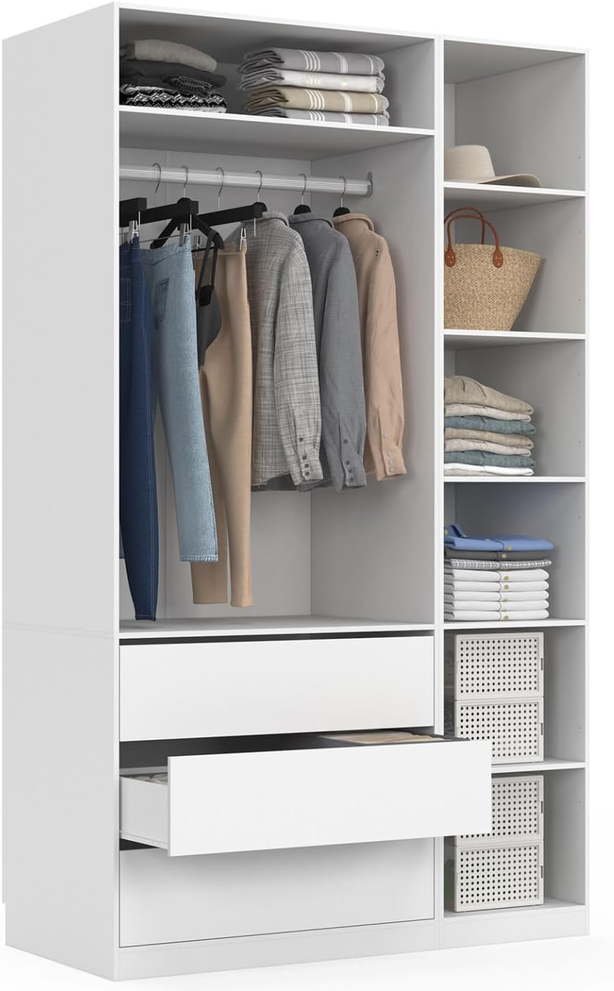 armario, IDMarket, color blanco, Taylor - Dressing modulable 120 x 55 x 200 cm, 2 módulos con + estantes + cajones