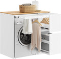 lavadora BZR223-WN, SoBuy, Mueble Mueble sobre Estantería con Cesto para Ropa & Tendedero Extraíble Armario para Lavandería Baño, Blanco y Madera