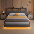 cama, Xbro, Estructura de 160x200 cm con Aspecto Flotante, Iluminación LED y Estación de Carga (USB, Enchufe), Somier, Gris Oscuro(Sin Colchón)