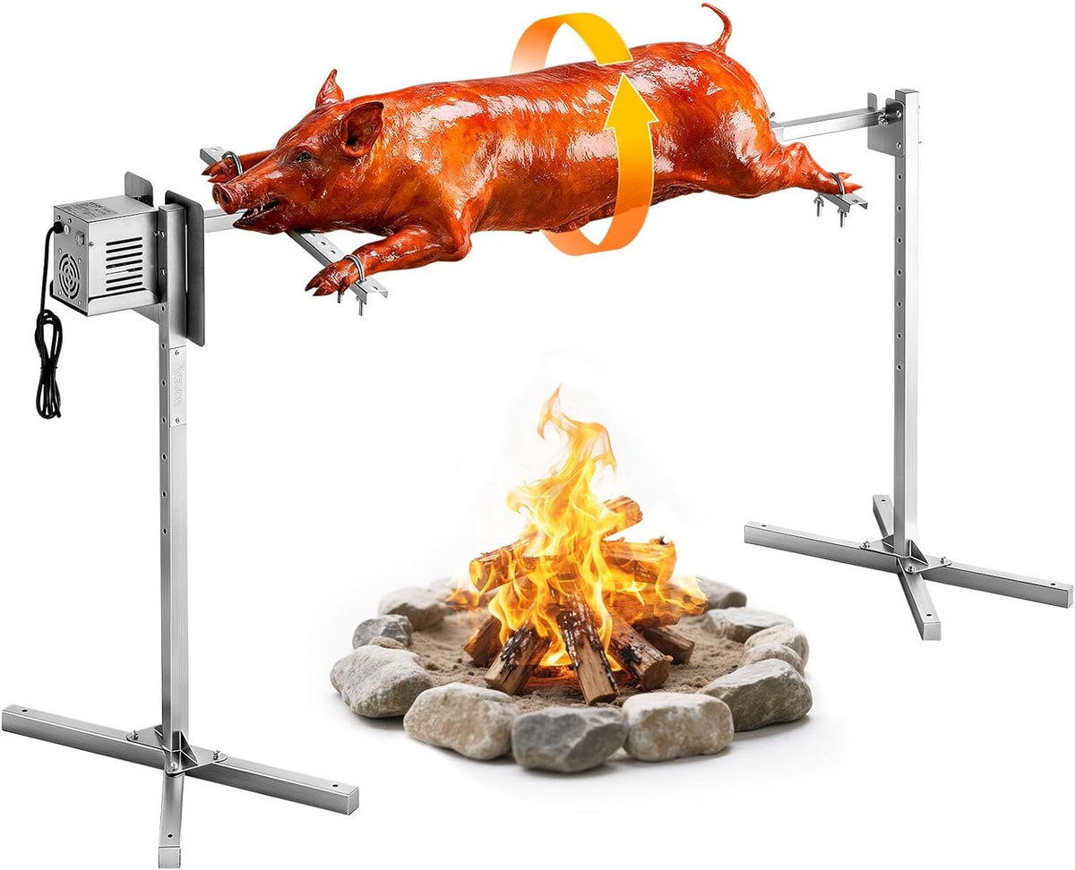 VEVOR Parrillas eléctricas de exterior, Parrilla para Fiestas, Asador Giratorio Eléctrico 8 Niveles de Altura, Capacidad de Carga de 60 kg, Acampadas