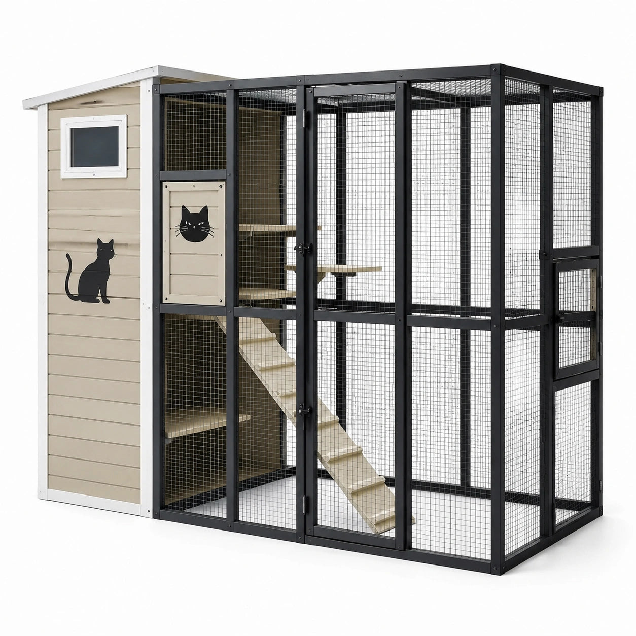 Jaula para gatos de exterior en madera contrachapada y metal con malla de acero 200cm x 100cm x 150cm