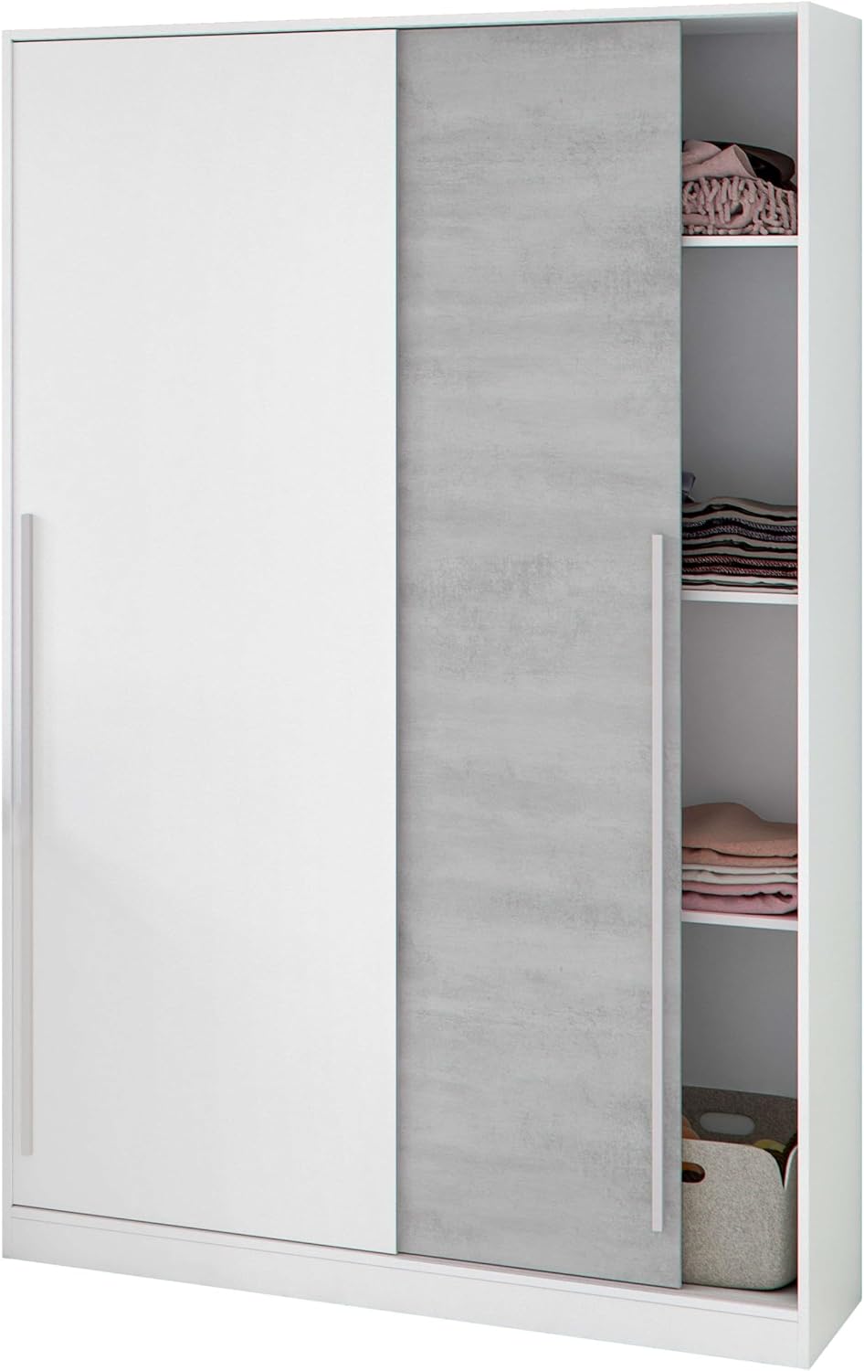 armario, Habitdesign, Color Blanco Artik y Cemento, 2 Puertas Correderas con Estantes y Barra, 200x120x50 (AltoxAnchoxFondo - en cm), Modelo Indira