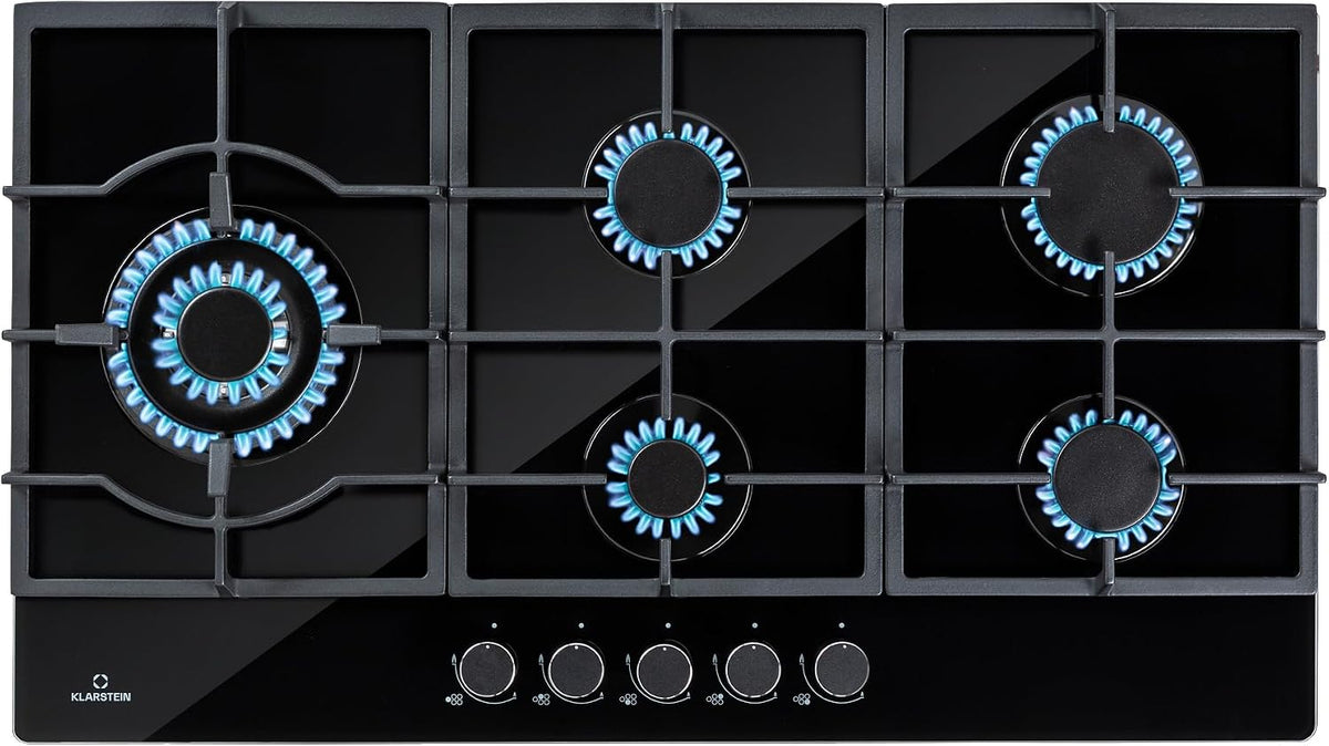 Placa, KLARSTEIN, Potencia de 11100W, Encimera de 5 Anillos GPL, Cocina de Gas Butano, 5 Fuegos de Gas para Encimera Cocina, Fogones para