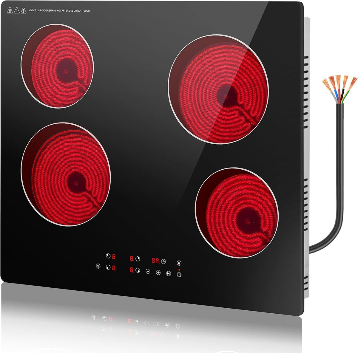 placa vitrocerámica, GRACEALL, 6000W Placa Eléctrica con Control Táctil, 9 Niveles de Potencia, Temporizador, Pausa, Mantener Caliente