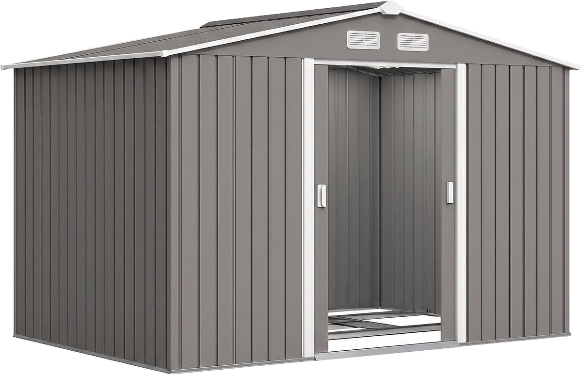 cobertizo de jardín, Outsunny, Caseta de Jardín Exterior, Exterior Metálico con 2 Puertas Correderas, 5 m2 277x195x192 cm, Gris