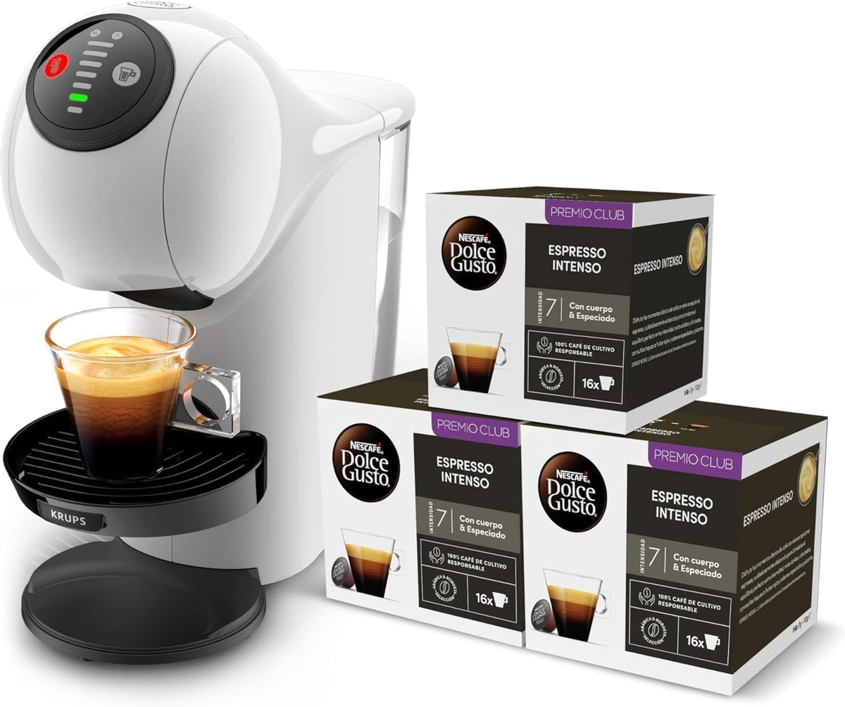 cafetera, KRUPS, Espresso con Crema en 30 Segundos, Nescafé Dolce Gusto Genio S, Máquina Compacta de Cápsulas Multibebidas, Alta Presión, Diseño XL