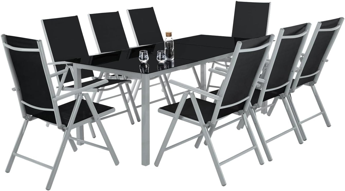 Juegos de comedor, tectake, Conjunto Muebles Jardín Exterior 9 Piezas, Mesa y Sillas Terraza Impermeables, Estructura de Aluminio