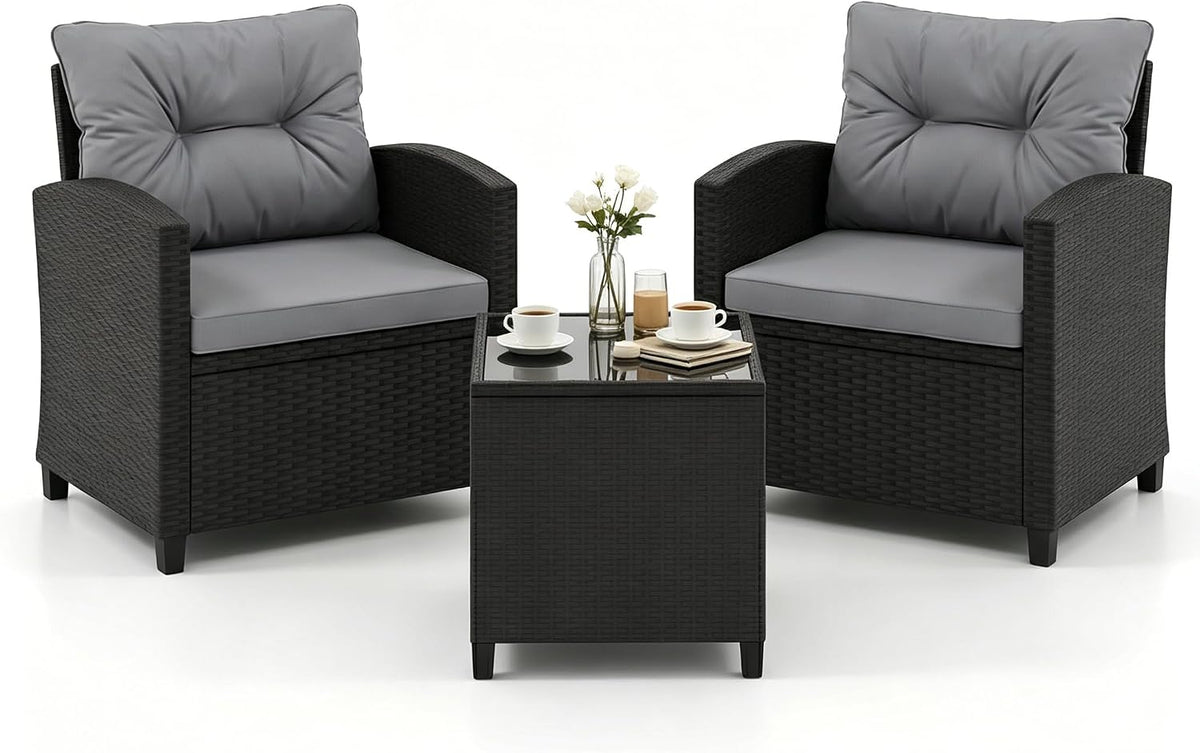 conjunto de muebles de jardín, LIFEZEAL, interior exterior, terraza, 75 kg (gris), carga 180, patio, - Juego de muebles de jardín de 3 piezas
