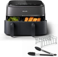PHILIPS NA350 freidora de aire, con doble cesta Serie 3000 con kit de desayuno, 2 cajones, 99% menos grasa y ahorro de energía, HomeID (NA350, 03)