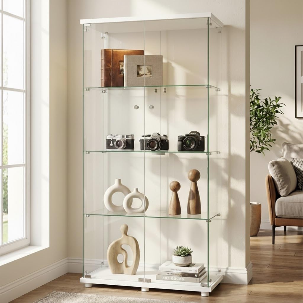 armario, GAWYOEX, dormitorio, blanco), 2 puertas, 4 capas, Vitrina de cristal, vitrina de pie