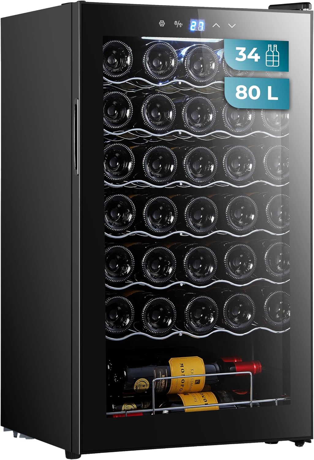 Cecotec vinoteca, Enfriamiento por compresor, Control táctil, Display, 34 botellas Bolero grandsommelier 34030 black compressor, 80 L, LED interior.