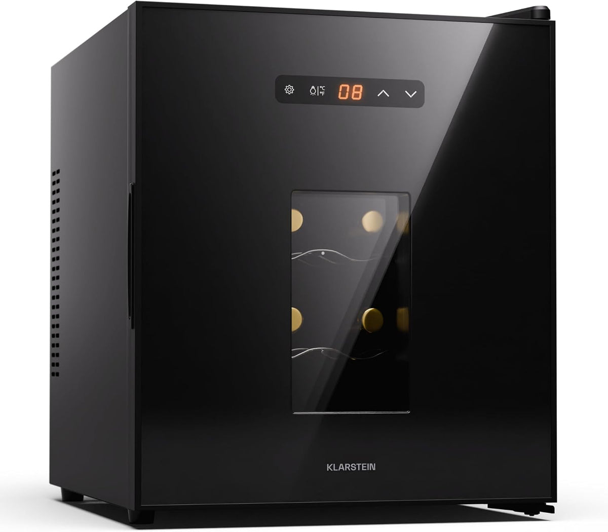vinoteca, KLARSTEIN, Botellas Vino, Proseco y Cervezas, Nevera Vino Una Zona 5-22°C, Pequeña Puerta Cristal para Interior y Exterior