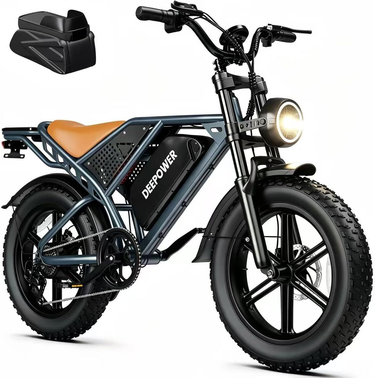 bicicleta eléctrica QS7, DEEPOWER, Batería Extraíble 48V 60Ah, 35Ah, 20Ah, Autonomía 110-250KM, Motor con Par 120N·m, Neumáticos Anchos 20'' x 4.0