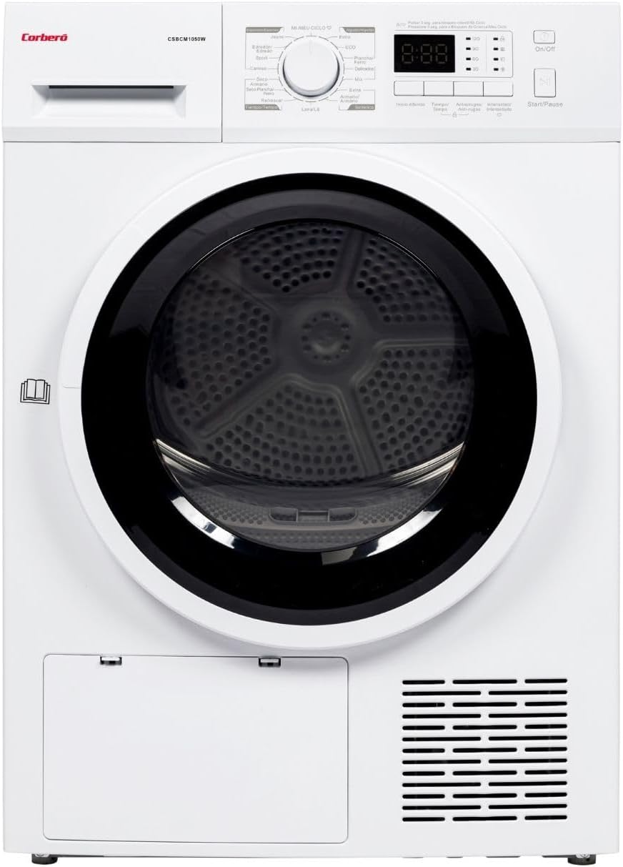 secadora con bomba de calor CSBCM1050W, Corbero, 10 Kg, 15 Programas, 65 dB, Corberó – Secadora Bomba de Calor, Display LED, Inicio Diferido