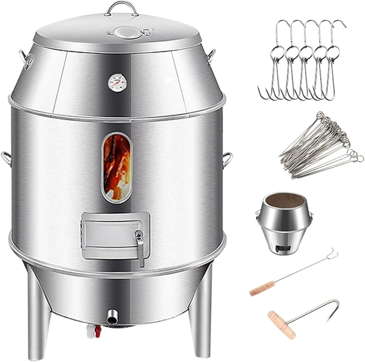 AoForce Ahumadore Ahumador Asador Barril Gran Capacidad Fabricado en Acero Inoxidable Totalmente Lavable Horno Circular Colgante De 360° Con