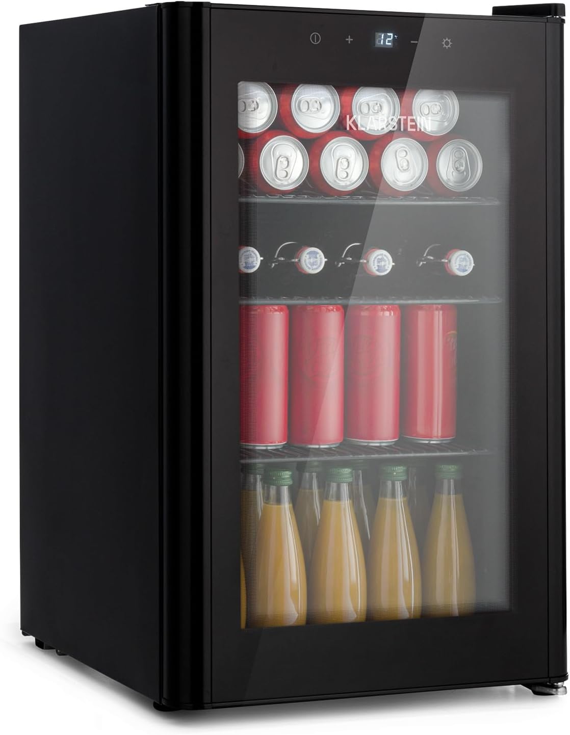 frigorífico mini, KLARSTEIN, nevera pequeña 70L, 0-10 °C, Mininevera con puerta de cristal y led, silenciosa, mininevera para habitaciones