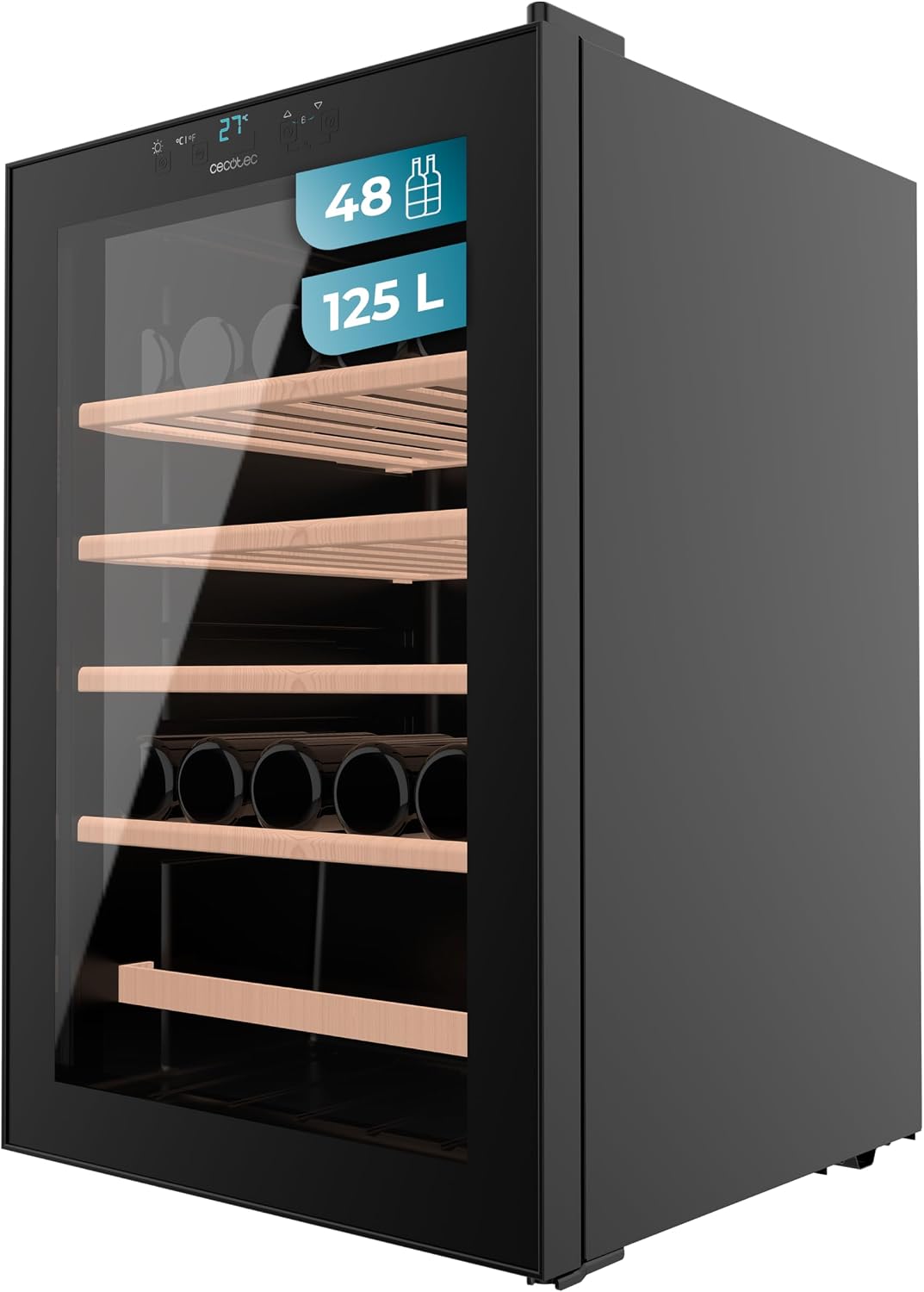 Cecotec vinoteca, Sistema de Compresor, Alto Rendimiento, 48 Botellas Bolero GrandSommelier 4850 Black Compressor. Nevera de Vino, Diseño en Negro