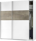 armario ARM182A, Habitdesign, ARM182A - 2 Puertas Correderas para Dormitorio o Habitación, Acabado en Blanco Artik y Roble Alaska, Modelo Aikos