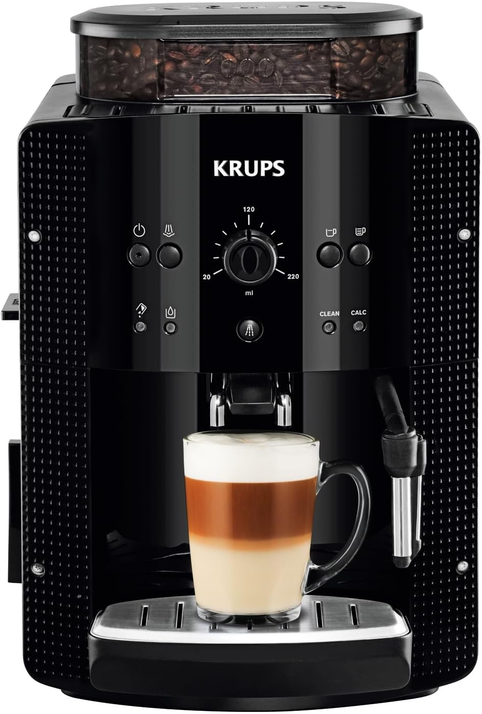 cafetera EA810870, KRUPS, Depósito de agua 1,7 L, 3 niveles de temperatura, 3 niveles de intensidad, 15 bares, Roma, Molinillo cónico de metal, Negra