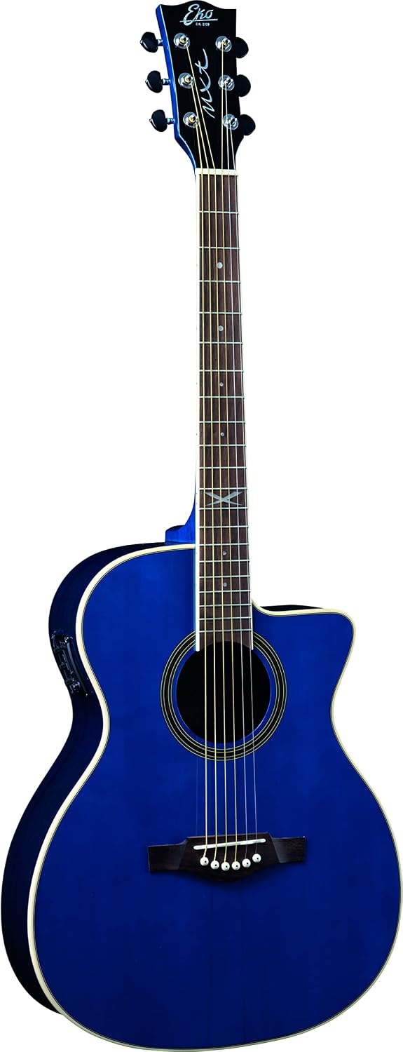Guitarras electroacústica A100CE, EKO, Guitarra Acústica, Tapa de Abeto, Aros, Fondo y Mástil de Caoba, Diapasón de Roupanà Sudamericano, Color Azul