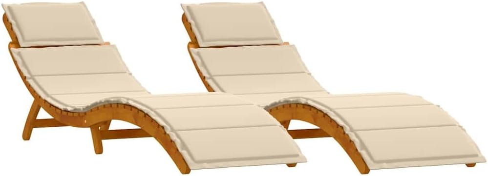 tumbona, vidaXL, con cojín 2 pcs Beige Madera de Acacia Sólida, Chaise Elegante