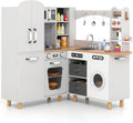 lavadora, COSTWAY, Cajas de Almcenamiento y 12 Accesorios, Cafetera, Horno, Cocina Juguete con Luz y Sonido, Cocina Infantil con Refrigerador