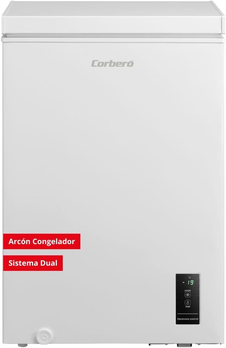 congelador horizontal CCHM1006M, Corbero, 99L, 38db, 1 Cesta, Blanco, Corberó - Arcón Congelador, Sistema Dual, Súper Congelación, Control con Display