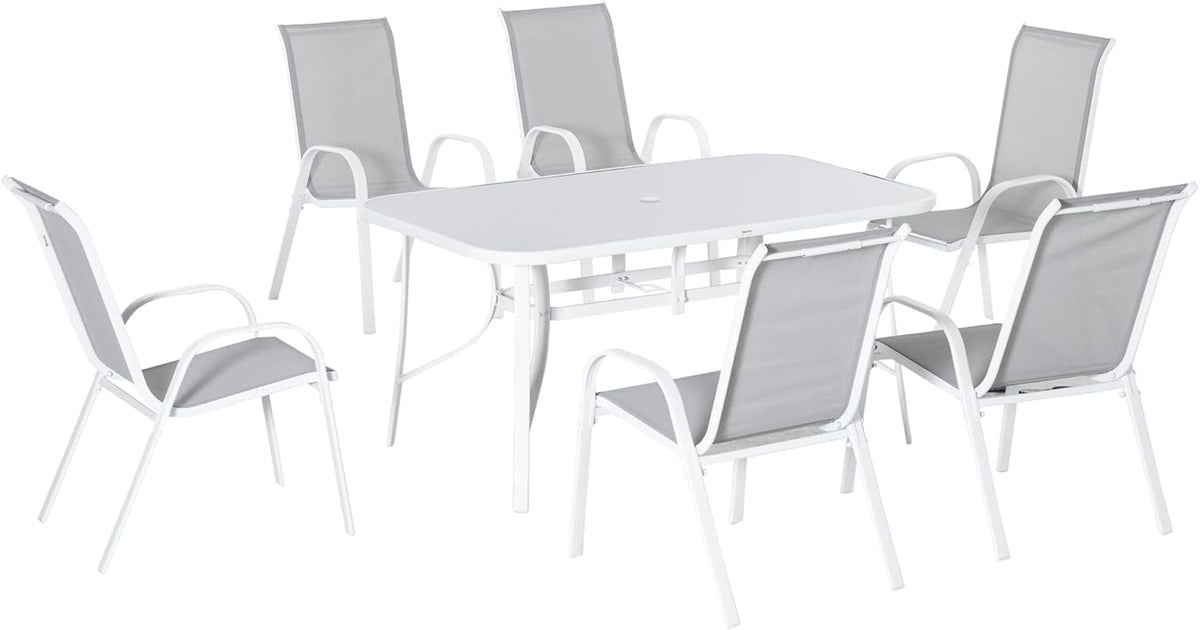 Juegos de comedor, Outsunny, Conjunto de Mesa y Sillas Jardín de 7 Piezas, para Terraza Patio, Gris