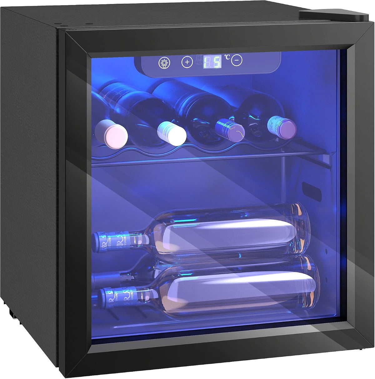 vinoteca, HOMCOM, Puerta de Vidrio, Luz LED, Pantalla Táctil Digital, Temperatura Ajustable 4-16°C, Nevera para Vinos con Capacidad de 36 L, Negro